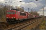 DB Schenker 155 101-9 am 22.02.2012 mit Autoteilen durch Leipzig-Thekla nach Bochum