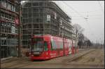 VBBr 101  Mittelbrandenburgische Sparkasse in Potsdam  auf der Linie 1 nach A.-Saefkow-Allee an der Haltestelle Hauptbahnhof (Typ MGT6D, Tw getauft auf  Quenzsee , gesehen Brandenburg Hauptbahnhof 19.02.2011)