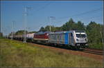 DB Cargo 187 009-6 und 132 109 fuhren mit einem Kesselzug am 28.08.2017 durch die Berliner Wuhlheide