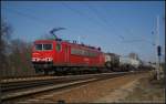 DB Schenker 155 141-5 mit Kesselwagen am 23.03.2012 in der Berliner Wuhlheide