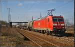 DB Schenker 185 016-3 mit einem gemischtem Gterzug am 02.03.2013 in Nuthetal-Saarmund