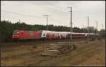 DB Schenker 145 003 mit der berfhrung von NSB 75114 und NSB 75115 am 17.04.2013 in der Berliner Wuhlheide.