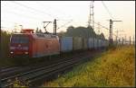 DB Schenker 145 022-0 am frhen Morgen mit Containern Richtung Hannover (gesehen Lehrte-Ahlten b.