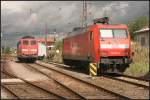 Zweimal 001: DB Schenker 152 001-4 und 151 001-5 in der Fahrzeugausstellung beim Tag der offen Tr im Kombiwerk (10 Jahre Kombiwerk Magdeburg-Rothensee 17.09.2010)