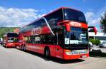 Setra 431 DT von URB aus der BRD im August 2014 in Krems.Links hinten ein Neoplan Cityliner von URB.