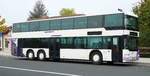 Neoplan Centroliner der  OVB  steht auf dem Busplatz in Bad Neustadt/Saale im Oktober 2017