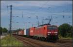 DB Schenker 189 016-9 mit einem Containerzug am 24.07.2012 in Nuthetal-Saarmund