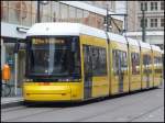 Moderne Stra�enbahn in Berlin am Alexanderplatz.