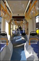 Blick in den Innenraum der Tram Silkworm des t�rkischen Herstellers Durmazlar, die auf der InnoTrans 2014 in Berlin ausgestellt war