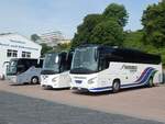 Setra 415 GT-HD von Becker Touristikaus Deutschland und VDL Futura von Eurobus und VDL Futura von Twerenbold aus der Schweiz im Stadthafen Sassnitz.