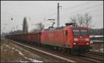 DB Schenker 145 069 mit einem Leerzug am 12.02.2013 H�he Berlin-Karow