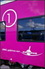  ENNO, gefahren von metronom . Dabei handelt es sich um das Elektronetz Niedersachsen-Ost, das mit vierteiligen Triebz�gen des Typs Alstom Coradia Continental gefahren werden wird. Ausgestellt war der Triebzug auf der InnoTrans 2014 in Berlin