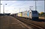 Rurtalbahn Cargo 119 003 / 185 622-8 mit Container in Berlin-Sch�nefeld, 02.11.2014    Die Lok war von 2009 bis 2012 bei der norwegischen Firma CargoNet im Einsatz, daher noch deren Nummer auf der