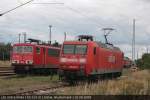 Railion 155 010-2 und 145 040-2 auf dem Rbf Elstal/Wustermark, 19.09.2008