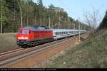 DB Schenker 232 524 im Einsatz bei DB Fernverkehr zieht den Berlin-Warschau-Express nach Berlin (ohne Logo, ex 132 524-0, gesichtet Grnheide Fangschleuse, 14.04.2009).