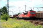 DB Schenker 155 132-4 und 145 015-4 (9180 6 145 015-4 D-DB) kalt dahinter mit einem gemischtem Gterzug (Potsdam Golm 17.06.2009)