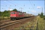 DB 155 034-2 mit Schiebewandwagen (Saarmund, 05.08.2009 - Update: In Leverkusen-Opladen am 07.11.2013 zerlegt)