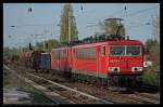 DB Schenker 155 212-4 und als Wagenlok 155 125-8 mit gemischtem Gterzug nach Berlin (Berlin Karow 28.04.2010)