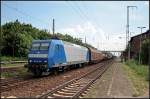 DB Schenker 145-CL 204 mit gemischtem Gterzug Richtung Wustermark (91 80 6145 100-4 D-RBH, ex RBH, gesehen Wustermark-Priort 10.06.2010)