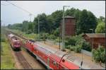 DB Regio 182 005-9 am Ende eines Test- oder Messzuges mit dem umgebautem Dosto 81 269-5 DBpz und 120 136-7 an der Spitze (gesehen Peitz-Ost 30.06.2010)