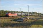 DB Schenker 155 006-7 mit einer Streiflichtaufnahme ihres Kesselzugs (gesehen Berlin Wuhlheide 13.10.2010)