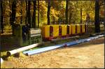 EL 901 mit umgebauten Grubenwagen kurz vor dem Depot (Feldbahnprojekt 500mm, gesehen Berlin Wuhlheide 23.10.2010)