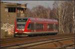 DB Regio 646 013-2 fhrt am 29.01.2011 als RB 22 nach Potsdam Hbf am alten Stellwerk am Bahnhof Friedrichsfelde-Genshagener Heide vorbei.