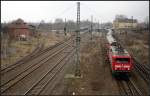 Blick auf das Gleisfeld des Bahnhofs Brandenburg Hbf.