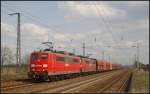 DB Schenker 151 119-5 und 151 160-9 mit einem Erzzug am 14.04.2012 in Nuthetal-Saarmund