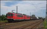 DB Schenker 155 006-0 mit der Wagenlok 155 113-4 und einem Mischer nach Seddin am 24.07.2012 in Nuthetal-Saarmund