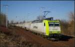 ITL 185 543 am 05.03.2013 mit einem Kesselwagenzug in der Berliner Wuhlheide (NVR-Nummer 91 80 6185 543-6 D-CTD)