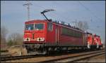 DB Schenker 155 008-6 mit 363 811 und 362 594 am 06.03.2013 in der Berliner Wuhlheide