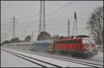 DB AutoZug 115 350 lief am Ende des von 115 205 am 12.03.2013 gezogenen Pbz mit.