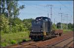 LOCON 217 mit einem Niederbordwagen am 05.06.2013 in der Berliner Wuhlheide (NVR-Nummer 92 80 1 203 123-5 D-LOCON, ex rt&l Katharina, ALS, DR 202 376)