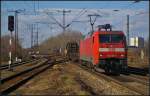 DB Schenker 152 132-7 mit einem gemischtem Güterzug am 22.02.2014 durch Leipzig-Thekla