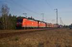 DB Schenker 185 054-4 und 185 052 mit Falns in Berlin Wuhlheide, 19.03.2014