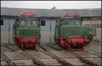 204 011-1 (E 04 11) und das Deutsche Krokodil 254 106-8 (E 94 106) vor dem Lokschuppen (Eisenbahnfest des TEV zum Weimarer Zwiebelmarkt, Weimar 10.10.2009)