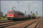 DB Schenker 155 202-5 mit einem gemischtem Güterzug in Berlin Schönefeld Flughafen 10.07.2011    Upgrade: Verschrottet in Opladen am 17.03.2015