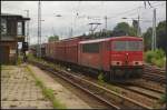 DB Schenker 155 158-9 mit neuen VW-Transportern aus Kunowice am 15.06.2012 in Berlin-Kpenick auf dem Weg nach Emden Terminal
<br><br>
- Update: ++ 05.2018 bei Fa. Bender, Opladen