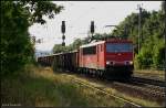 DB Schenker 155 264-5 mit Tamns-Wagen Richtung Genshagener Kreuz (Nuthetal-Saarmund, 19.08.2009)    Update: 07.03.2015 in Opladen verschrottet