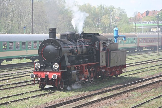 Tr5 65 im Dunst der vorausgefahrenen Loks auf der Paradefahrt (Wolsztyn, 03.05.2008).